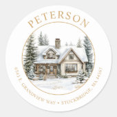 素朴クリスマスニューホーム差出人住所ラベル ラウンドシール (正面)