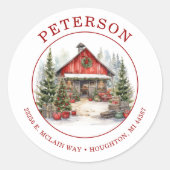 素朴クリスマスバーン差出人住所ラベル ラウンドシール (正面)