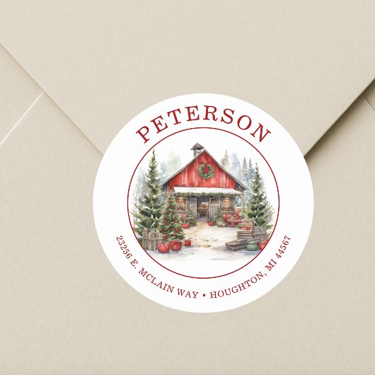素朴クリスマスバーン差出人住所ラベル ラウンドシール