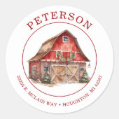 素朴クリスマスバーン差出人住所ラベル ラウンドシール (正面)