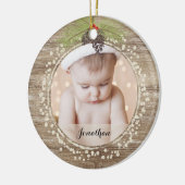 素朴クリスマスパインブランチ&ベリーウッドグレイン セラミックオーナメント (左)