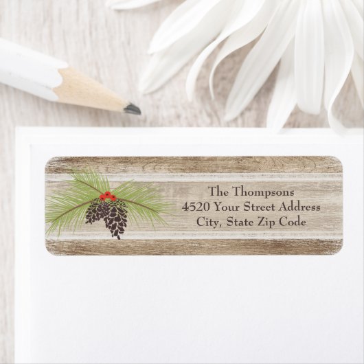 素朴クリスマスパインブランチ&ベリーウッドグレイン ラベル (インサイチュ)