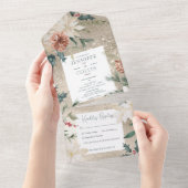 素朴クリスマスパイン金ゴールドディナー オールインワン招待状 (貼ってはがせる)