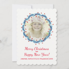 素朴クリスマスパイン&ベリーリースホリデーフォト シーズンカード