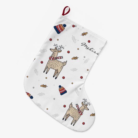 素朴クリスマスパーソナライズされた ラージクリスマスストッキング (正面 (吊り時))