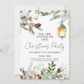 素朴クリスマスパーティの招待状水彩グリーン 招待状 (正面)