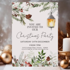 素朴クリスマスパーティの招待状水彩グリーン 招待状