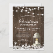 素朴クリスマスパーティーストリングライトホワイトランタン 招待状 (正面)