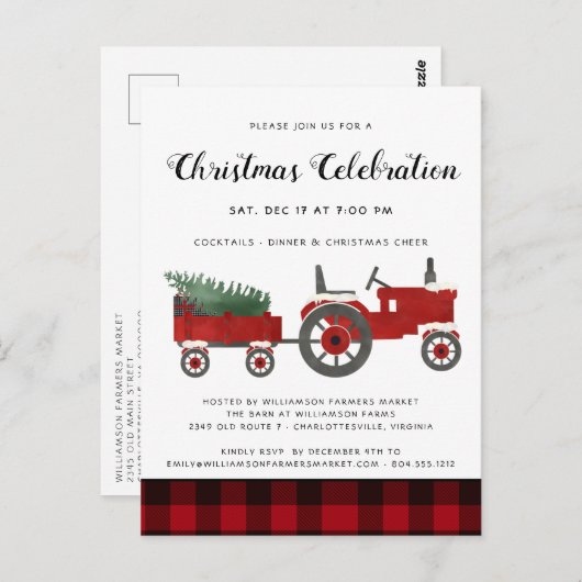 素朴クリスマスパーティーバッファロープレイドホリデーパーティー ポストカード (正面/裏面)