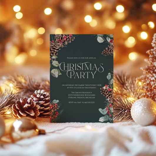 素朴クリスマスパーティー招待状ブラックホリデーテーマ シーズンカード