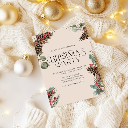 素朴クリスマスパーティー招待状 | タンホリデイテーマ シーズンカード