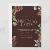 素朴クリスマスパーティー招待状 | ブルガンディホリデー シーズンカード (正面)