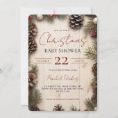素朴クリスマスピネコーンベリーウッドベビーシャワー 招待状 (正面)