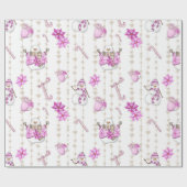 素朴クリスマスピンク雪だるまと雪片 ラッピングペーパー (フラット)