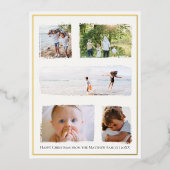 素朴クリスマスファミリーフォトコラージュ金箔 箔シーズンポストカード (正面)