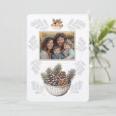 素朴クリスマスファミリー写真松の枝コーン シーズンカード (スタンド正面)