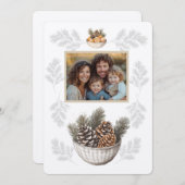 素朴クリスマスファミリー写真松の枝コーン シーズンカード (正面/裏面)