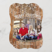 素朴クリスマスフォトカード、木の雪片 シーズンカード (正面/裏面)