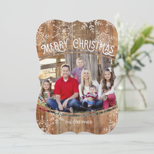 素朴クリスマスフォトカード、木の雪片 シーズンカード (スタンド正面)