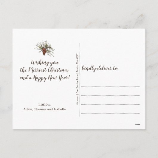 素朴クリスマスフォトピネコーンブラウンクラフト紙 シーズンポストカード (裏面)