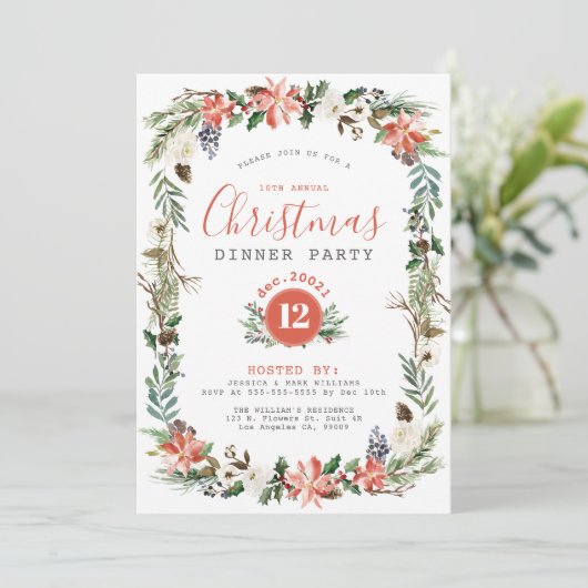 素朴クリスマスフラワーフレームパーティの招待状 招待状 (スタンド正面)