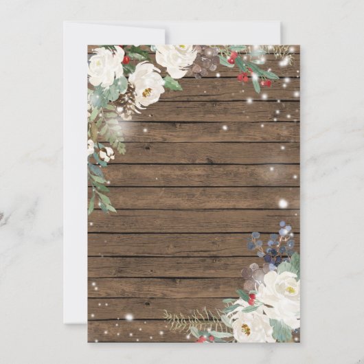 素朴クリスマスフローラスノーインラブブライダルシャワー 招待状 (裏面)