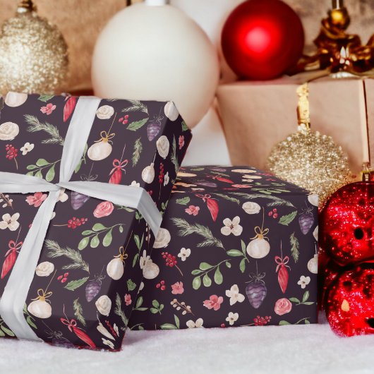 素朴クリスマスフローラボーブル水の色パターン ラッピングペーパー