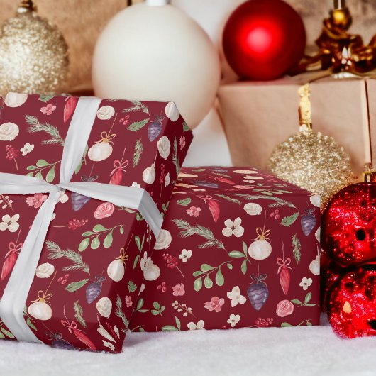 素朴クリスマスフローラボーブル水の色パターン ラッピングペーパー