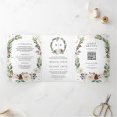 素朴クリスマスフローラモノグラムQRコー結婚ド 三つ折り招待状 (内部)