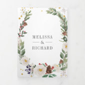 素朴クリスマスフローラモノグラムQRコー結婚ド 三つ折り招待状 (カバー)