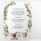 素朴クリスマスフローラモノグラムQRコー結婚ド 三つ折り招待状 (内部最初)