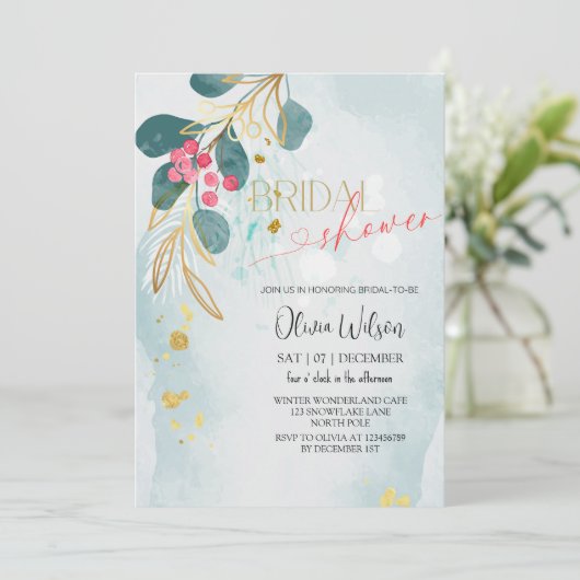 素朴クリスマスブライダルシャワー – ホリデーウィンターグレ 招待状 (スタンド正面)