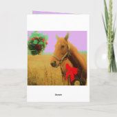 素朴クリスマスブラウン馬レッドボウモダンピンク シーズンカード (裏面)