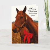 素朴クリスマスブラウン馬レッドボウ シーズンカード (正面)