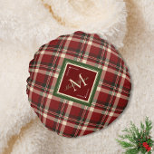 素朴クリスマスプレッドレッドモノグラム名ホリデー ラウンドクッション