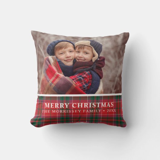 素朴クリスマスプレッドレッド緑の写真 クッション (正面)