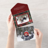 素朴クリスマスプレド付き/ポインセチア&パイン写真 オールインワン招待状 (貼ってはがせる)