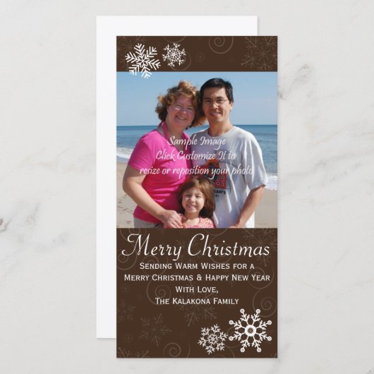 素朴クリスマスホリデースノーフレークフォトカード4x8 シーズンカード (正面/裏面)