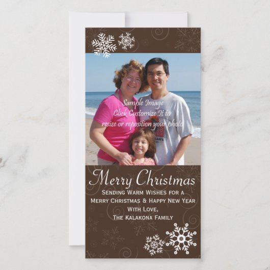 素朴クリスマスホリデースノーフレークフォトカード4x8 シーズンカード (正面)