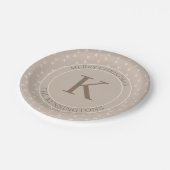 素朴クリスマスホリデーパーティベージュモノグラム ペーパープレート (アングル)