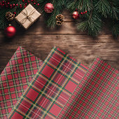 素朴クリスマスホリデーレッドプレイドゴールドフォイル ラッピングペーパーシート