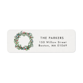 素朴クリスマスホリーベリーパインリース住所 ラベル