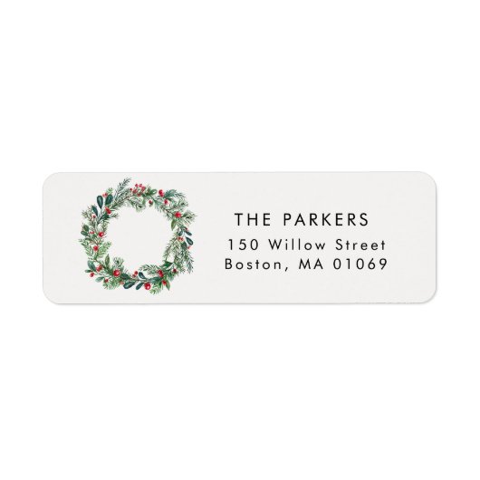 素朴クリスマスホリーベリーパインリース住所 ラベル (正面)