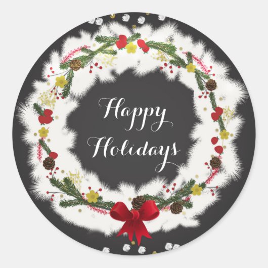 素朴クリスマスホワイトパインリースホリデーパーティー ラウンドシール (正面)