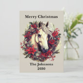 素朴クリスマスホースポインセチアリース シーズンカード (スタンド正面)