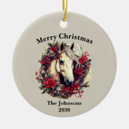 素朴クリスマスホースリースホリデーフォト セラミックオーナメント