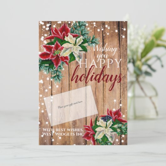 素朴クリスマスポインセチア シーズンカード (スタンド正面)