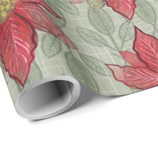 素朴クリスマスポインセティアス包み紙 ラッピングペーパー (ロールコーナー)