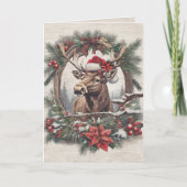 素朴クリスマスムース松リース家族写真 サンキューカード (正面)