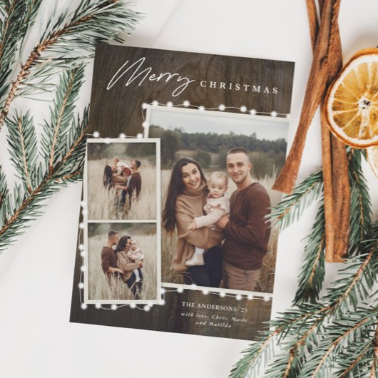 素朴クリスマスライト3フォトコラージュ シーズンカード